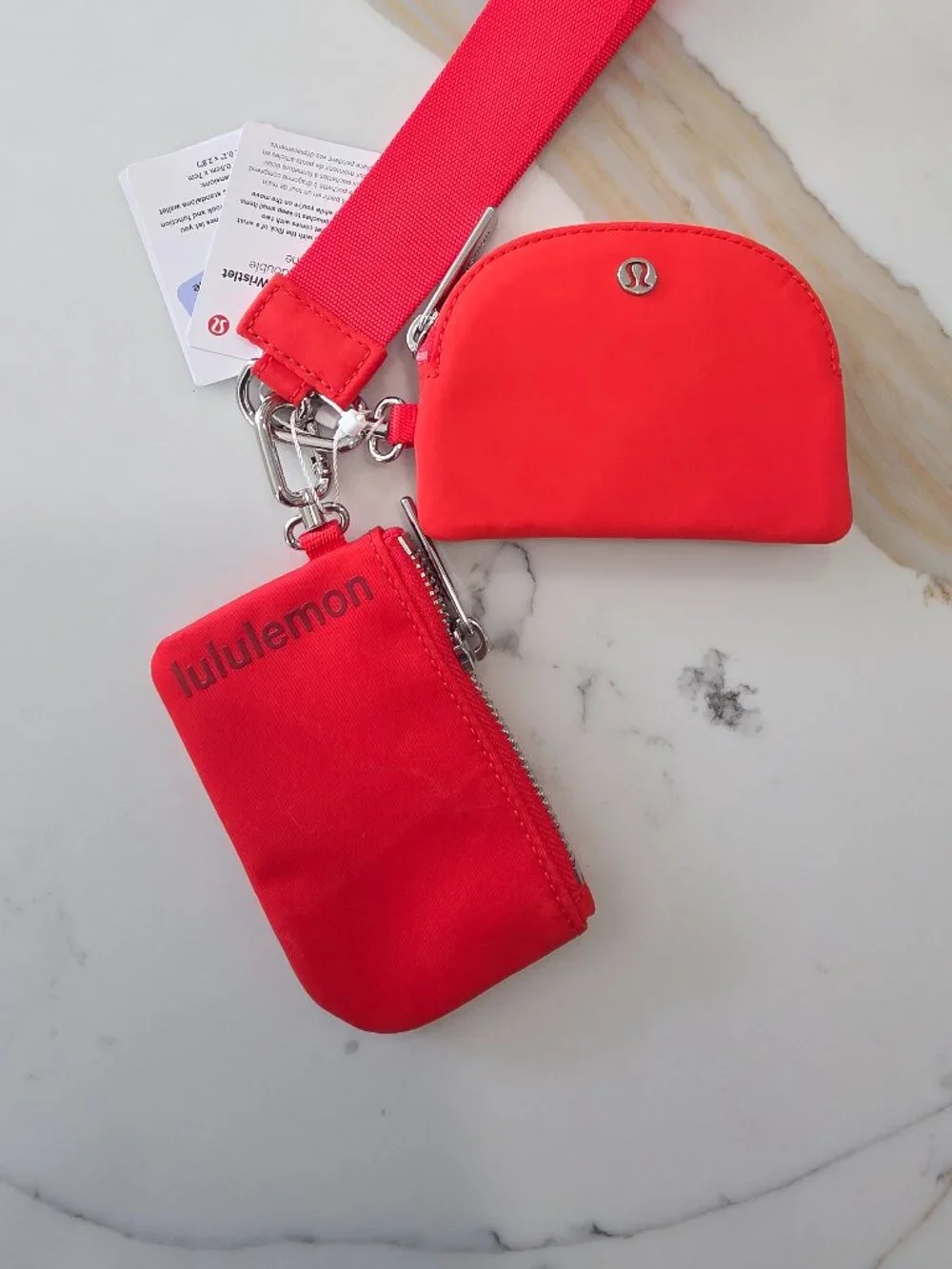 NWT Lululemon Dual Pouch Wristlet - Cherry/ Silver Accent Wordmark